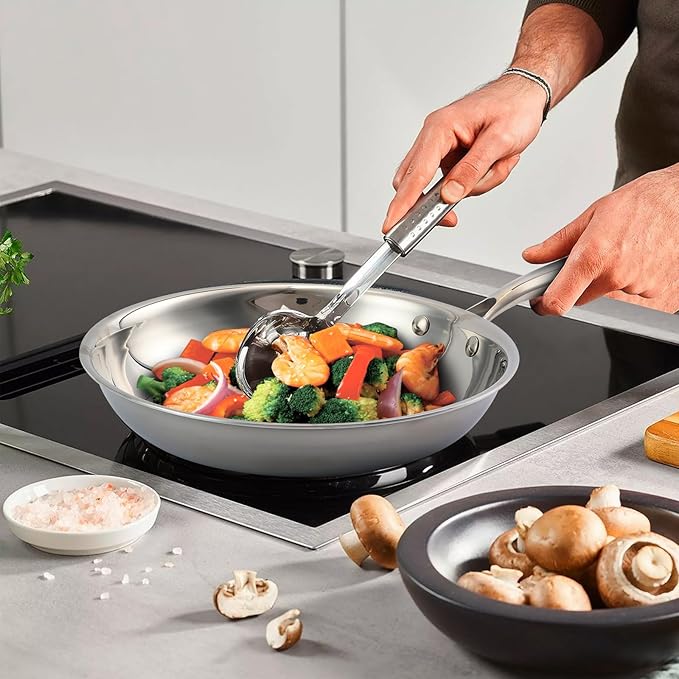 Stainless Steel Pan，Non-Toxic PFAS, PFOA & PTFE Free, Compatible With All Cooktops & Induction Safe, Oven Safe Pan for Searing & Sautéing, Long Lasting Cookware. (10 Inch)