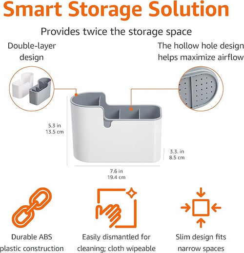 Amazon Basics Countertop & Wall Organization for Utensils, Space-Saving, Divided Compartments, White & Grey