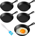 Remerry 5 Sets 4 Inches Cast Iron Skillets Mini Black Iron Nonstick Frying Pan Small Sizzling Plate Egg Pan Cast Pot Bundle with Oil Brush for Indoor and Outdoor Restaurant Kitchen