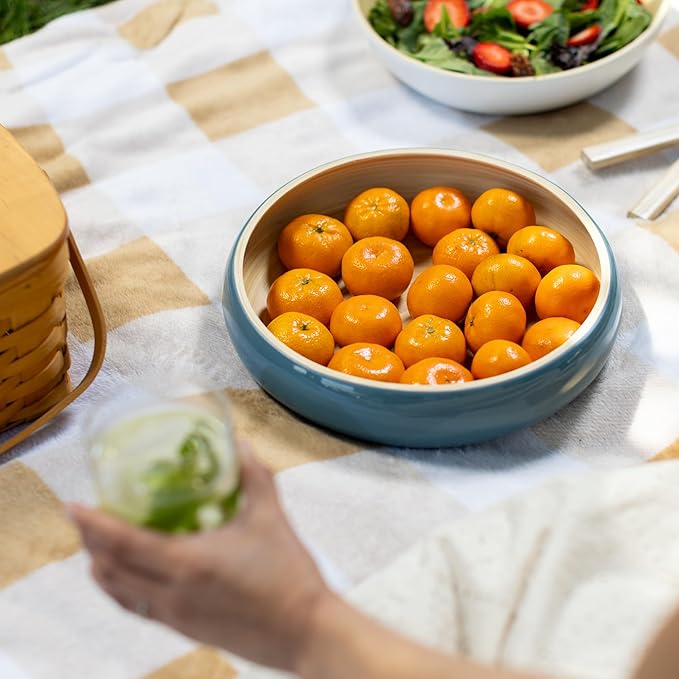 LEXA Bamboo Fruit Bowl for Kitchen Counter, 12 Inch Large & Round, Artisan Lacquered Wooden Fruit Bowl or Candy Bowl, Handcrafted Bamboo Fruit Basket for Kitchen & Home Decor (Navy Blue)