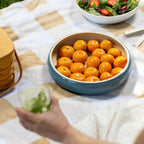LEXA Bamboo Fruit Bowl for Kitchen Counter, 12 Inch Large & Round, Artisan Lacquered Wooden Fruit Bowl or Candy Bowl, Handcrafted Bamboo Fruit Basket for Kitchen & Home Decor (Navy Blue)