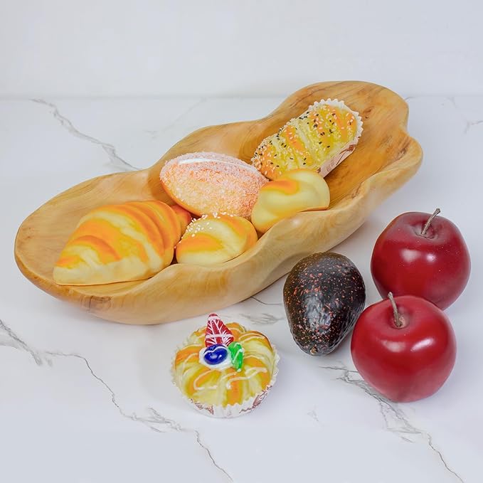 BTEOBFY Wooden Fruit Bowl Handcrafted Wood - Natural Fruit Basket for Kitchen Counter Display, Decorative Bowl for Apples, Oranges, Pineapples (15 Inch)