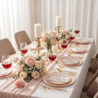 KIRE 350 PCS Pink Plastic Plates - Pink and Gold Disposable Dinnerware 50 Guest Include 50 Dinner Plate - 50Dessert Plate - 50Pre Rolled Napkins with Silverware for Mother's Day/Wedding/Baby Shower