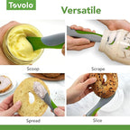 Tovolo Mini Scoop and Spread Tool for Kitchen Meal Prep Small Sandwich Spreader Spatula for Peanut Butter Jelly, Silicone BPA Free Dishwasher Safe Scooper Spreader, Pesto Green and Oyster Gray