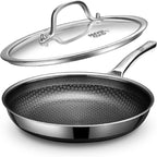 Non Stick Frying Pan, 12-Inch with Lid, Hybrid Frying Pan Nonstick Upgrade, Stainless Steel Skillet, Dishwasher & Oven-Safe, Induction Compatible Cooking Pan, PFOA Free Cookware
