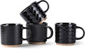 GBhome 6OZ Stackable Coffee Mugs, Ceramic Coffee Mugs with Texture Patterns for Man,Woman,Dad,Mom, Modern Coffee Cups Set of 4 for Espresso/Cappuccino/Cocoa. Dishwasher&Microwave Safe, Black