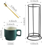 Miamolo Stackable Coffee Mugs Set of 4 with Holder Spoons 11oz Ceramic Cappuccino Cups for Espresso Latte Tea Drinks, Dishwasher & Microwave Safe, Green