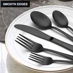 LIANYU 30 Piece Matte Black Silverware Set, Satin Finish Black Flatware Cutlery Set for 6, Stainless Steel Kitchen Utensil Tableware for Home Restaurant Party, Dishwasher Safe