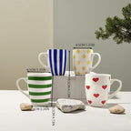 Colorful Pattern Mug Set of 4 Include Stripes, Polka Dot & Heart Ceramic Coffee Mugs, Gift Boxed Kitchen Mug Set, Bright Everyday Mugs for Family, Office & Parties