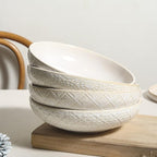 8" Ceramic Pasta Bowls, 22 Oz Serving Bowls Set of 4, Porcelain Shallow Soup Bowl, Embossed Serving Dishes for Pasta, Fruit, Salad, Housewarming Gift, Dishwasher Safe