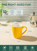 Sweese Porcelain Mugs - 12 Ounce for Coffee, Tea, Mocha and Mulled Drinks - Set of 6, Hot Assorted Colors