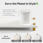 Razborci Water Absorbing Stone Sink Caddy Kitchen Sink Organizer Tray, Diatomite Bathroom Counter Tray, Gold Faucet Drying Mat Coaster Soap Dish Rack Riser Dispenser Sponge Holder, White 10" x 4"