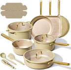 CAROTE 19Pcs Pots and Pans Set, Non Stick Induction Cookware Sets with Durable Cast Steel Handle, Oven-Safe Pots and Pans with Cooking Utensils, PFOS/PFOA Free, Dishwasher Safe, Aluminum