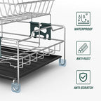 Dish Drying Rack - Large Capacity Stainless Steel Dish Rack for Kitchen Counter, 2-Tier Detachable Kitchen Organizers and Storage Rack with Drainboard and Cutlery Holder, Silver