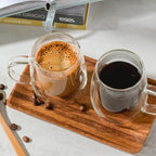 Wlasss Espresso Cups, 7.4oz/210ml Double Walled Glass Coffee Mugs Set of 4, Clear Hand Blown Insulated Glass Coffee Cups with Handle for Espresso, Cappuccino, Latte, Americano, Coffee Lovers Gift