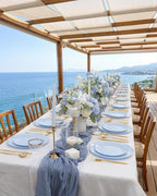 bUCLA 150PCS Blue Plastic Plates - Light Blue and Gold Disposable Include 25 Each (Dinner & Dessert) Plates, 25 Knives, 25 Forks, 25 Spoons and 25 Cups, Ideal for Party, Birthday & Wedding