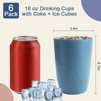 Drinking Glasses Wheat Straw Cups Alternative to Plastic Cups 16 OZ - Unbreakable Cup Set of 6 Reusable Drinking Cup Plastic Glasses Tumbler Dishwasher Safe Cups for Kitchen - Blue