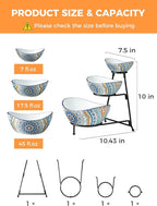 YHOSSEUN 3 Tier Serving Bowls, Serving Dishes for Entertaining Porcelain Serving Trays and Platters Tiered Bowl Set with Collapsible Thicker Sturdier Metal Rack