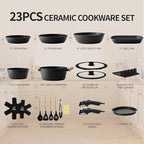 23pcs Ceramic Pots and Pans Set, Nonstick Detachable Handle Cookware, Induction Kitchen Cooking Set with Removable Handle,include Frying Pans & Saucepans Oven Safe (Black)
