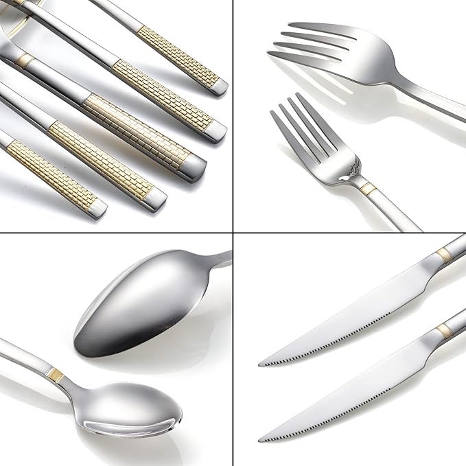 40-Piece Silverware Set Stainless Steel Flatware Set for 4 Kitchen Cutlery Utensil Sets Includes Forks Spoons Knives for Home Restaurant Hotel