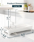 Plastic Sink Caddy, Rustproof Sponge Holder for Kitchen Sink with 304 Stainless-Steel Brush Holder, Countertop Rack Organizer with Raised Ridges & Silicone Drain Tube (Cream White, Large)