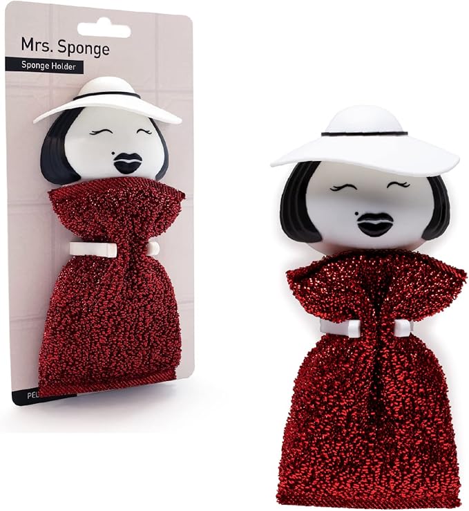 Peleg Design Mrs. Sponge Kitchen Sponge Holder - Plastic Dish Sponge Holder for Kitchen Sink, Dries All Types of Sponges - Kitchen Sink Organizer, Decor, and Unique Gift Idea - Sponge Included