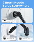 Leebein Electric Spin Scrubber, Cordless Cleaning Brush with 8 Replaceable Brush Heads, Tub and Floor Tile Power Scrubber Dual Speed with Adjustable & Detachable Handle for Bathroom Tub (All Black)