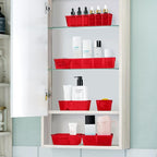 WOWBOX 25 PCS Plastic Drawer Organizer Set, 4 Sizes Desk Drawer Divider Organizers and Storage Bins for Makeup, Jewelry, Gadgets for Kitchen, Bedroom, Bathroom, Office, Clear Red