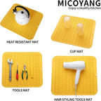 MicoYang Silicone Dish Drying Mat for Multiple Usage,Easy clean,Eco-friendly,Heat-resistant Silicone Mat for Kitchen Counter or Sink,Refrigerator or Drawer Liner Yellow XL 18 inches x 16 inches