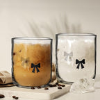 Skylety 2 Pack Bow Icon Juice Glasses, 14 oz Stemless Glass Cups, Coquette Black Bow Juice Cocktail Wine Coffee Drinking Cups for Gift Engagement Wedding Anniversary Valentines Present Party Supplies