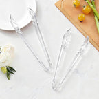 Mwellewm 12 Pc Serving Tongs 9 Inch Bulk Reusable or Disposable Plastic Tongs Heavy Duty Hard Plastic Serving Utensils Set Large Salad Tong for Kitchen Party Food Buffet Appetizer Catering (Clear）