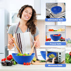 Wrova Large Wheat Straw Bowls,Big Salad Bowls set of 2,Unbreakable Serving Bowls Microwave & Dishwasher Safe, Alternative for Plastic Bowl Sets for Kitchen.Blue