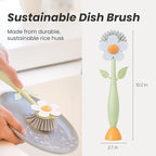 Vigar Florganic Daisy-Shaped Dish Brush, a Dish Brush with Handle, and a Dish Brush with Stand for Pot Scrubber, Kitchen Dishes, and Sink Cleaning