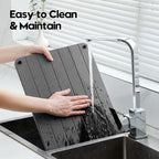 Razborci Stone Dish Drying Mat for Kitchen Counter, Water Absorbing Bathroom Tray Sink Organizer, Diatomaceous Earth Countertop Dish Rack Riser Sponge Holder Soap Dish, Dark Gray, 16" x 12"