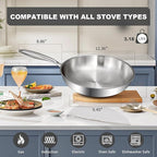 EWFEN 12 Inch Tri-Ply Stainless Steel Frying Pan, Compatible with All Cooktops Up to 600℉, Large Frying Pan Induction-Ready Skillet, Dishwasher and Oven Safe, Even Heat, 12" Skillet