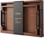 Fibogollo Bamboo Set of 2 Serving Tray with Metal Handles,Ottoman Decorative Trays Platter for Coffee Table,Living Room,Bar,Party(Brown)