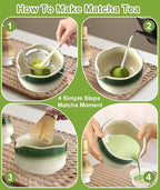 JBER Matcha Whisk Set, Ceramic Matcha Set Includes Bowl, Matcha Whisk (Chasen) and Holder, Sifter, Bamboo Scoop, Spoon & Rest - 7 Pcs Matcha Kit Set for Matcha Lovers & Beginners, Gradient Green