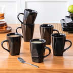 vancasso Soho Dinnerware Sets 24 Pieces, Black Stoneware Square Place Setting, Dinner Plate, Cups and Plates Sets for Kitchen, Dish Set for 6