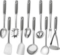 10 Piece Stainless Steel Cooking Utensils Set - 18/0 Heavy Duty Kitchen Tools for Grilling & Serving (Grey)