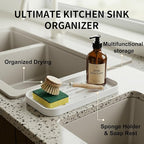 Silicone Organizer Tray, Soap and Sponge Holder for Kitchen Sink, Bathroom - Storage Tray for Dish Brush, Soap Dispenser, Dishwashing Accessories-(White 1 Pack, 10"x5.3")