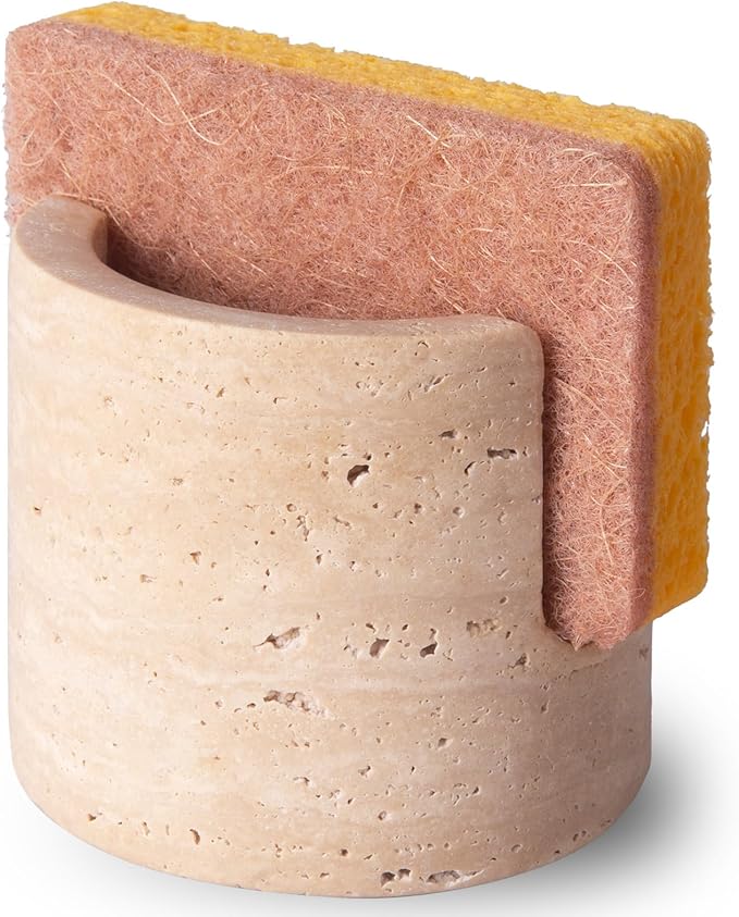 Travertine Natural Marble Sponge Holder, Sponge Caddy for Sink Organizer, Kitchen, Bathroom, Fast Absorbing, Durable, Elegant and Stylish