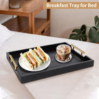 SXNOWS Coffee Table Trays - Large Ottoman Tray for Living Room -Wood Serving Tray with 2 Sets of Handles - Wooden Tray for Coffee Table, 4 Round Coasters Included, Black