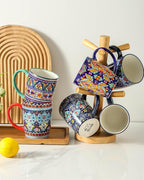 glowworm Coffee Mugs Set of 6, 16 oz Ceramic Coffee Mug with Handle, Large Coffee Cups for Latte, Cappuccino, Milk Dishwasher & Microwave Safe, Bohemian