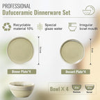 Dafuceramic Plates and Bowls Sets, 12 Pieces Grass Green Dinnerware Sets for Kitchen, Reactive Glaze Dishes Set for 4, Dishwasher and Microwave Safe, Series Starflecked Shore (Grass Green)