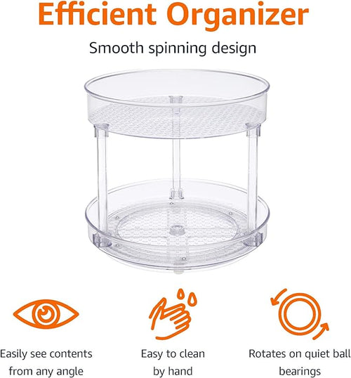 Amazon Basics Lazy Susan Turntable Organizer for Spices and Condiments, 9" Diameter, 2 Tier, Clear