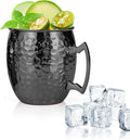 Amrules Moscow Mule Mugs, 16 OZ Black Hammered Mule Cup with 304 Stainless Steel Lining and Brass Handle, for Cold Drinks, Beer, Wine, Bars, Parties