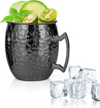 Amrules Moscow Mule Mugs, 16 OZ Black Hammered Mule Cup with 304 Stainless Steel Lining and Brass Handle, for Cold Drinks, Beer, Wine, Bars, Parties
