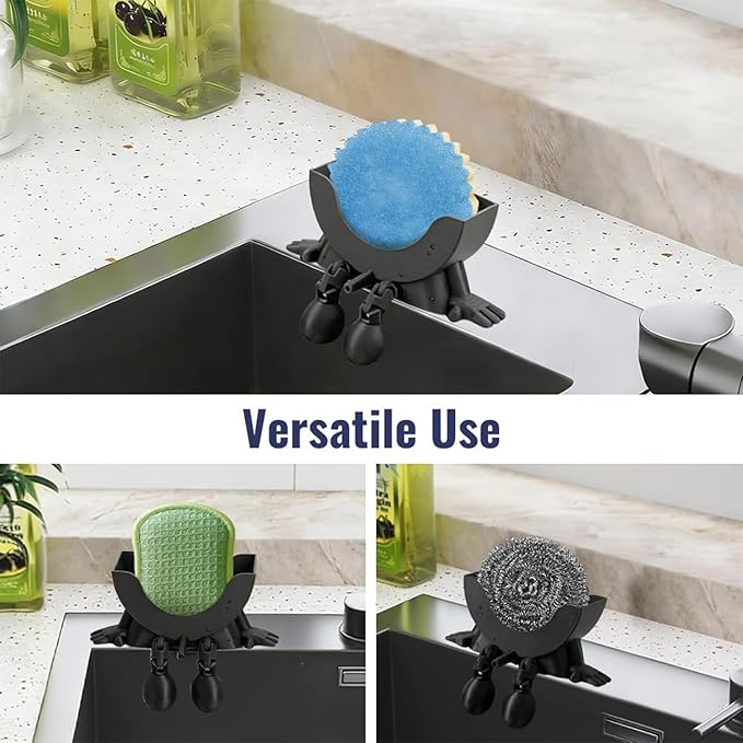 Cute Hanging Sponge Holder with Drainage, 3D Printed Sponge Holder, Funny Sponge Stand for Kitchen Sink, Keeps Your Sponge Dry & Smiling, No sponge ﻿ (Black)