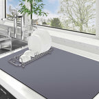WISELIFE Dish Drying Mat Super Absorbent Drying Mat Large Dish Drying Mats for Kitchen Counter Easy Clean Dish Mat Kitchen Drying Mat18"x 32" Classic Grey