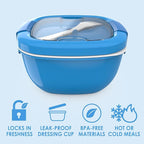 Bentgo Salad Container - 54 oz Bowl with 4-Compartment Toppings Tray, Leak-Proof Dressing Container, Reusable Fork, BPA-Free Lunch Box for Meal Prep & Food Storage; Removable Bento Tray (Blue)